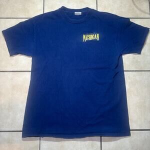 VTG 90s University of Michigan Wolverines Blue Embroidered T-Shirt Mens XL Hanes